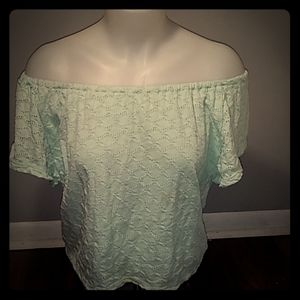 🌈Blue Off The Shoulder Crop Top